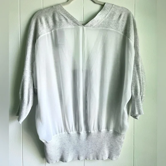NWT Lane Bryant Grey Knit V- Neck Kimono Sleeve Mixed Media Sheer Top Sz… - Picture 2 of 13